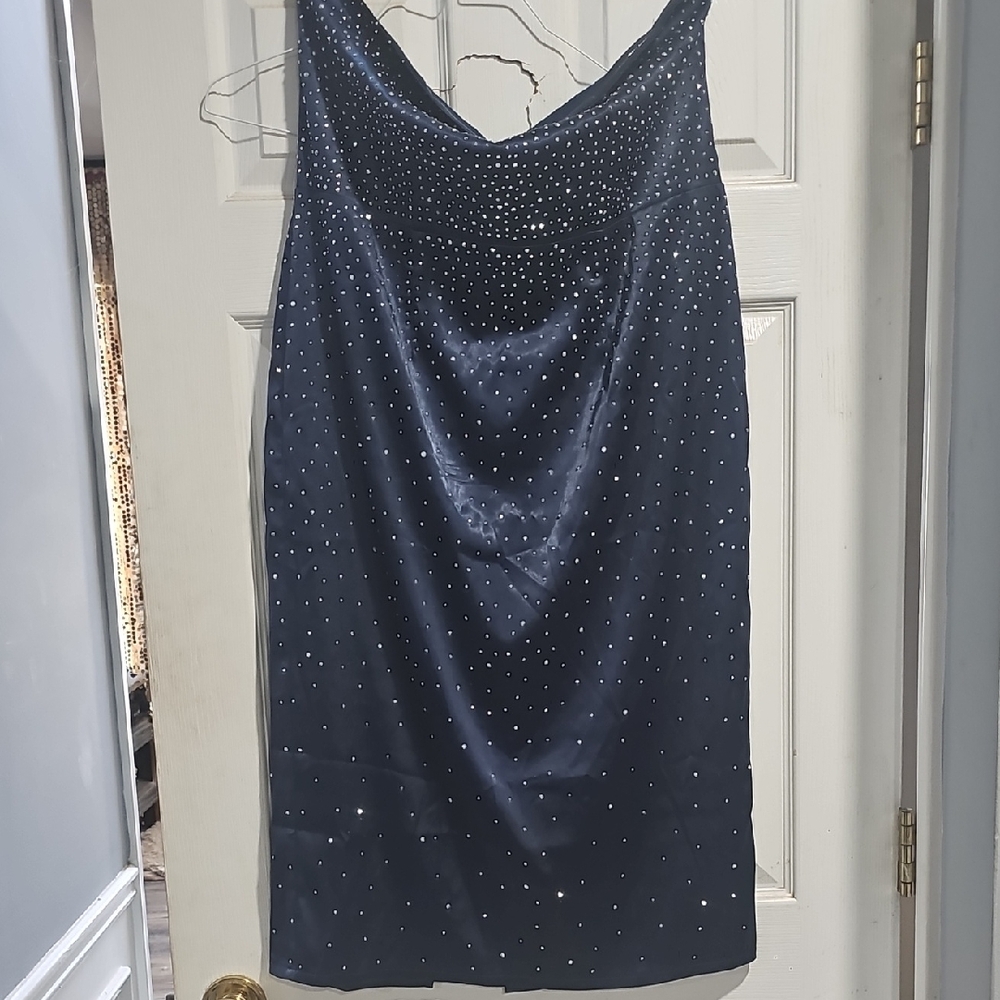 Fashion Nova Strapless Midnight Blue Dress rhinestones Allover. This Dress Is It